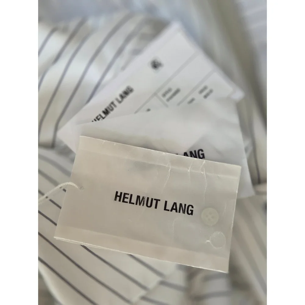 Helmut Lang Placket Cinch Shirt Pinstripe Women S White/Navy NWT $445 P10HW506